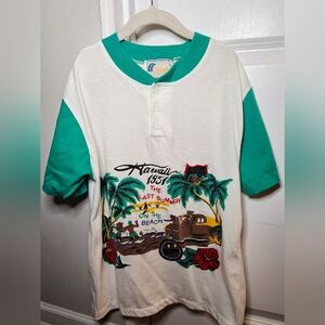 Vintage 90s Youth Islander Hawaii Short Sleeve Henley Tee (M)
